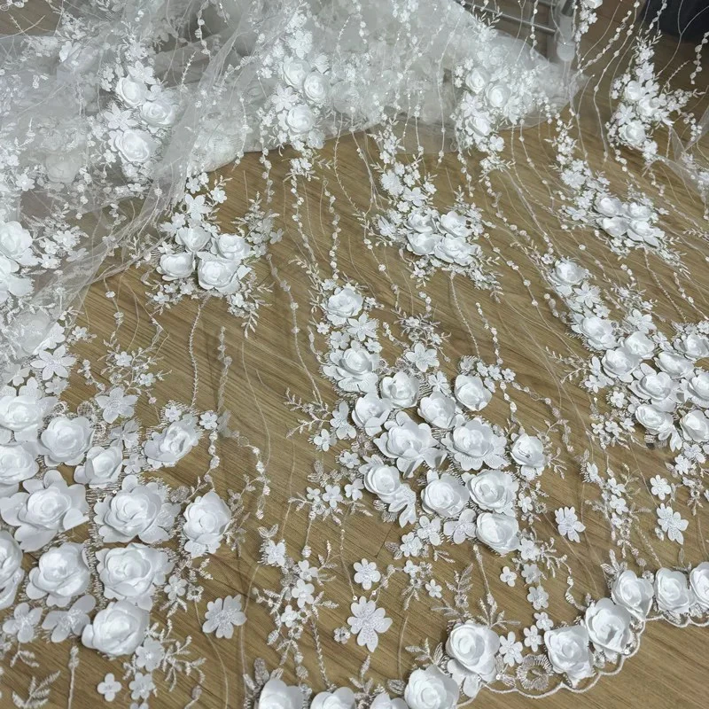 

Embroidered Flower Studded Sequin Lace Fabric for Handmade DIY Materials for Wedding Dresses Dress Design Cloth Sewing Material