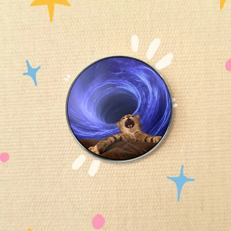 Funny Cosmic Vortex Cat Enamel Badge Surreal Meme Animal Design Pin Stylish Decor Brooch Special Gift For Meme Lovers
