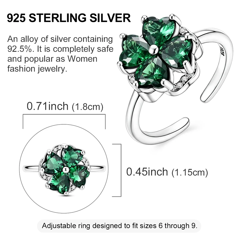 Original 925 Sterling Silber Drehbares Vierblättriges Kleeblatt Anhänger-Ring-Set für Damen, Edle DIY Geburtstagsgeschenke – Detail 4