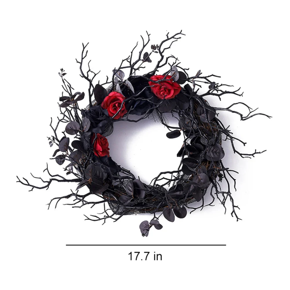 Halloween Wreath LED Ornamentos, Black Bat, Cat, Spooky Party Wreath com luz, guirlanda brilhante para parede da porta da frente