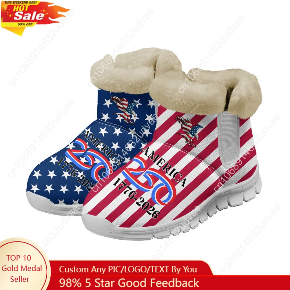 

America 250th Anniversary 1776-2026 Plush Shoes Boots Mens Womens Keep Warm Sneakers Boot Casual Sports Customized Sneaker White