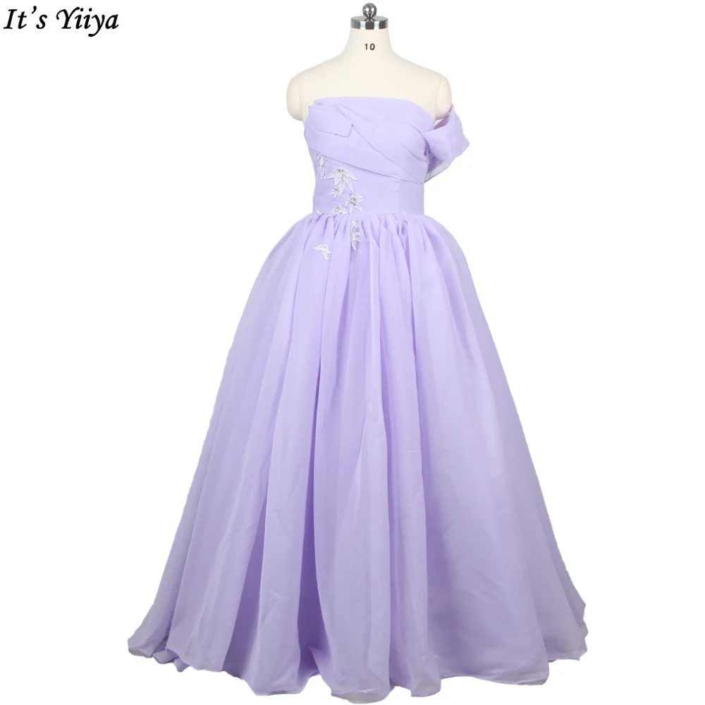 

It's Yiiya Real Photo Evening Dress Purple Strapless Appliques Ball Gowns Floor-length Plus size Women Party Formal Dress ZP022