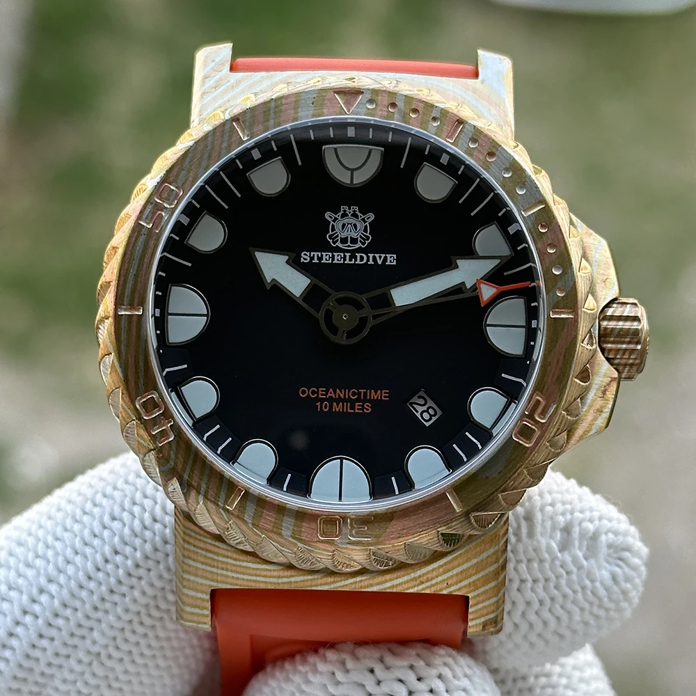 

Мужские автоматические часы STEELDIVE, бронзовый дамасский корпус, механические наручные часы для дайвера 1000ATM BGW-9, светящееся сапфировое зеркало NH35