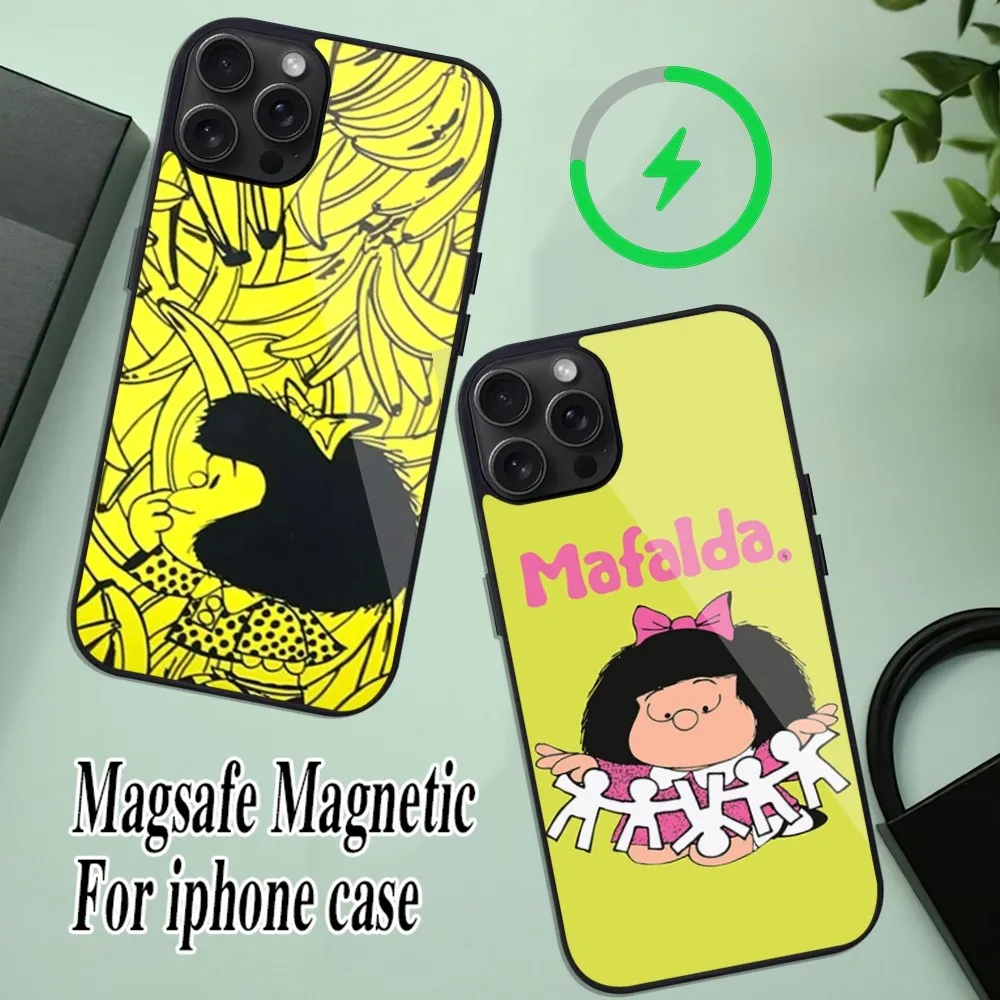 Cartoon Mafalda Cute Phone Case For iPhone 11 Mini 12 13 Max 14 Plus 15 Pro Magesafe Magnetic Shell