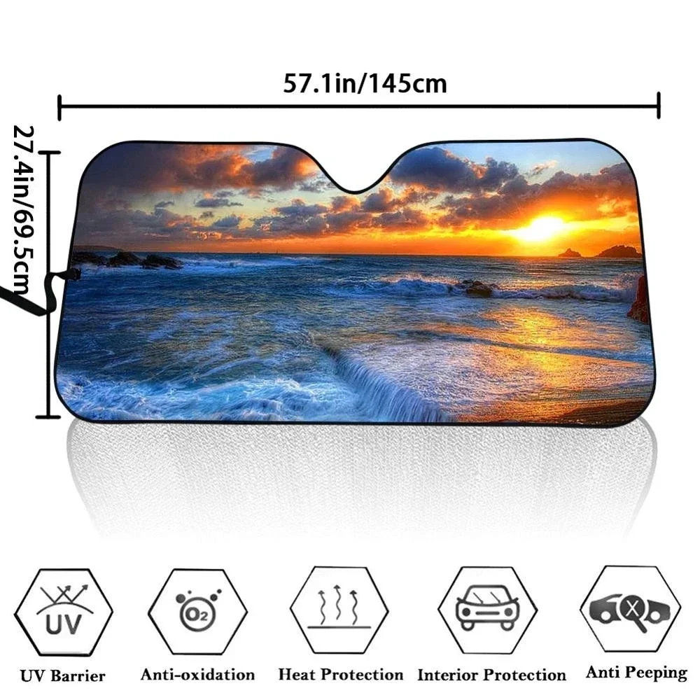 INSTANTARTS 3D Dolphin Leap and Sunset Design Foldable Car Sun Visor Large Size Universal Auto Car Windshield Sunshade Hot Sales