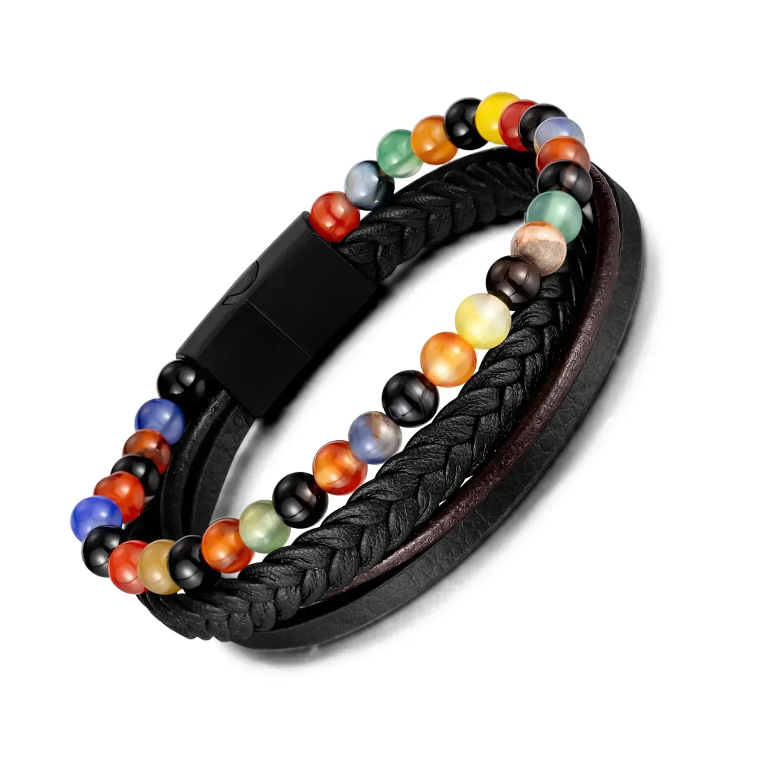 

TW14 Steel Men's Leather Bracelet Hand-woven Multi-layer Combination Beaded Jewelry Wholesale SmartBuy