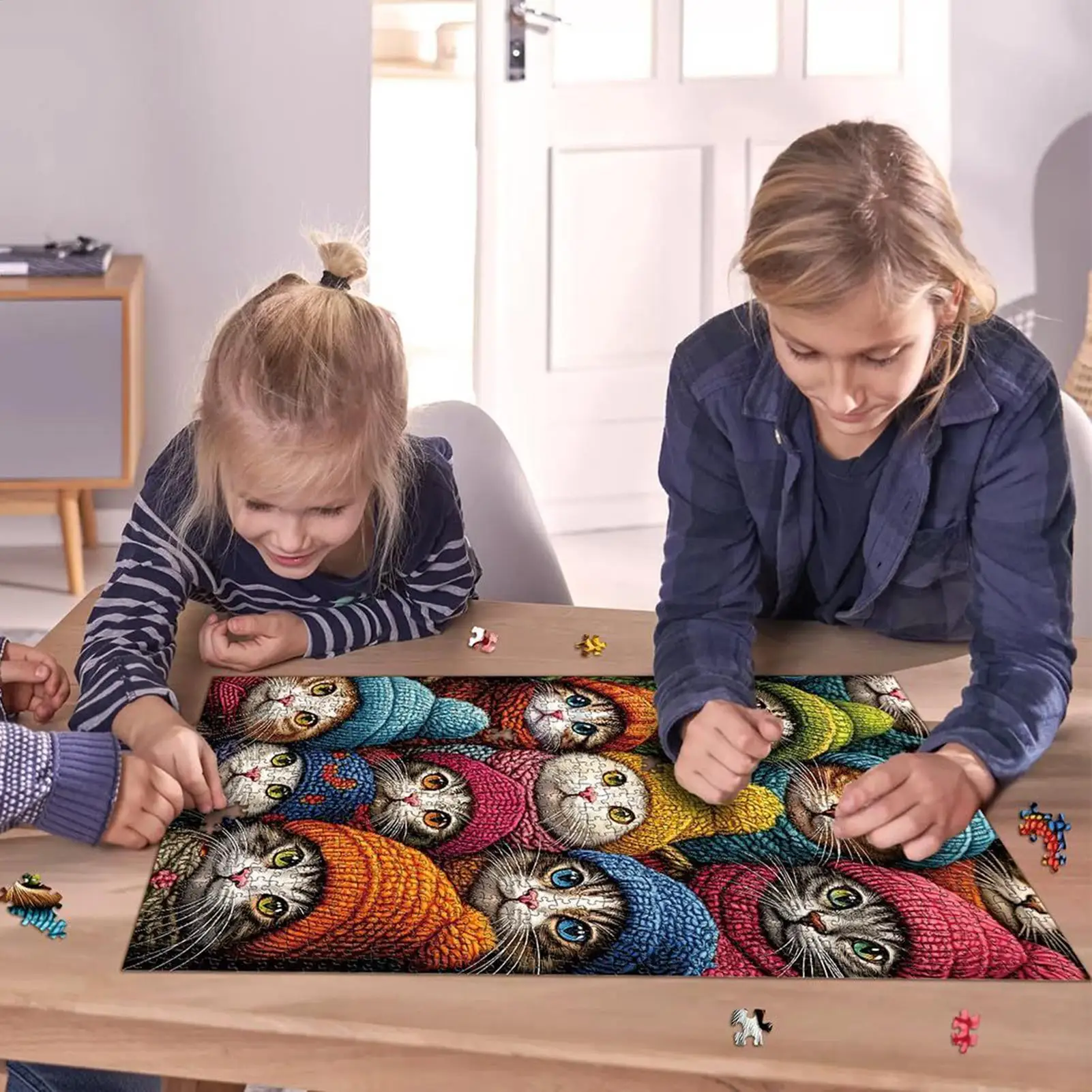 Wooden Animal Puzzles Jigsaw for Adults Unique Cute Cats Puzzle DIY Holiday Gift Interactive Games Educational Toys for Kids