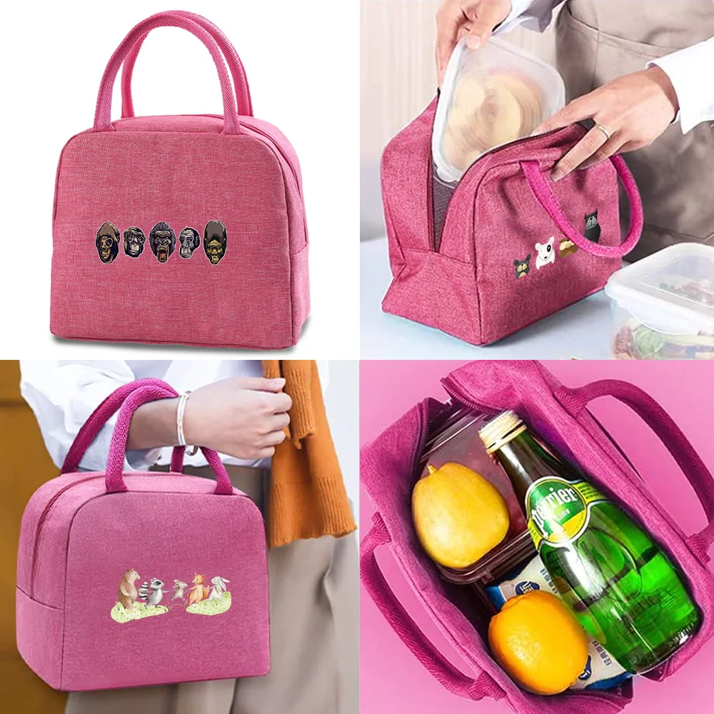 Leinwand Einkaufstaschen Lunch Bag Handtaschen Frauen reisen thermische tragbare Fall Kinder Kühler Essen Mittagessen Veranstalter Cartoon-Druck isoliert