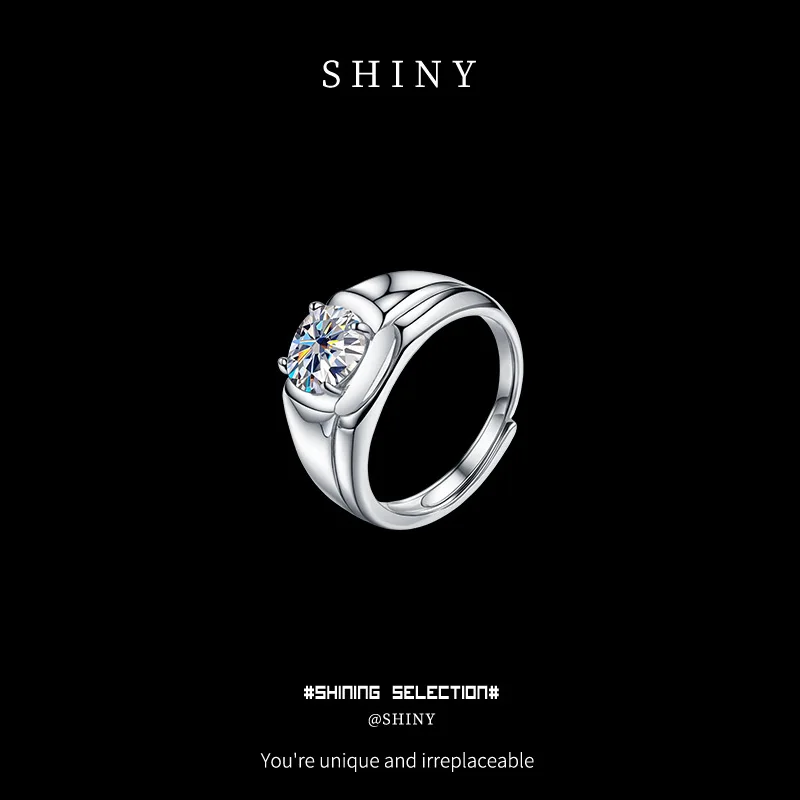 

2-carat Moissand S925 Concave Edged Four Claw Moissand Men's Ring Wedding Ring Men's Open Ring Jewelry Gift
