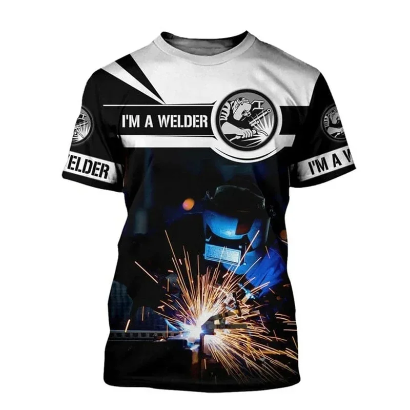 Trendy Men's Welder Graphic T Shirt 3D Welding Spark Print Short Sleeve Casual Work Tee Tops for Welder Gift