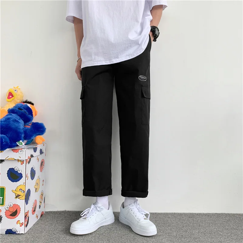 Japanese Overalls Men's Ins Loose Straight Leg Nine Minutes Spring and Autumn Korean Version of The Trend Wide Leg Casual Pants