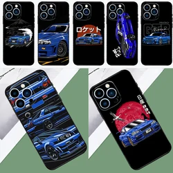 Skyline R34 Blue Phone Case For iPhone 16 15 14 Pro 11 12 13 Pro Max XS XR X Plus 12 13 Mini Back Cover