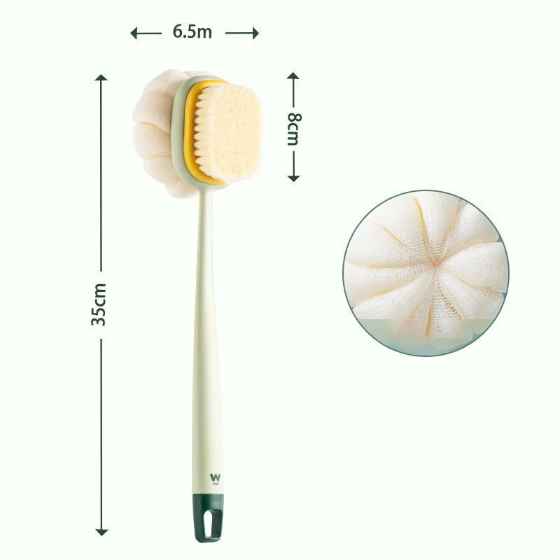 1Pc Pink Sponge Long Soft Hair Bath Brush Doubleside Rub Shower Brush Back Scrubber Exfoliating Tool