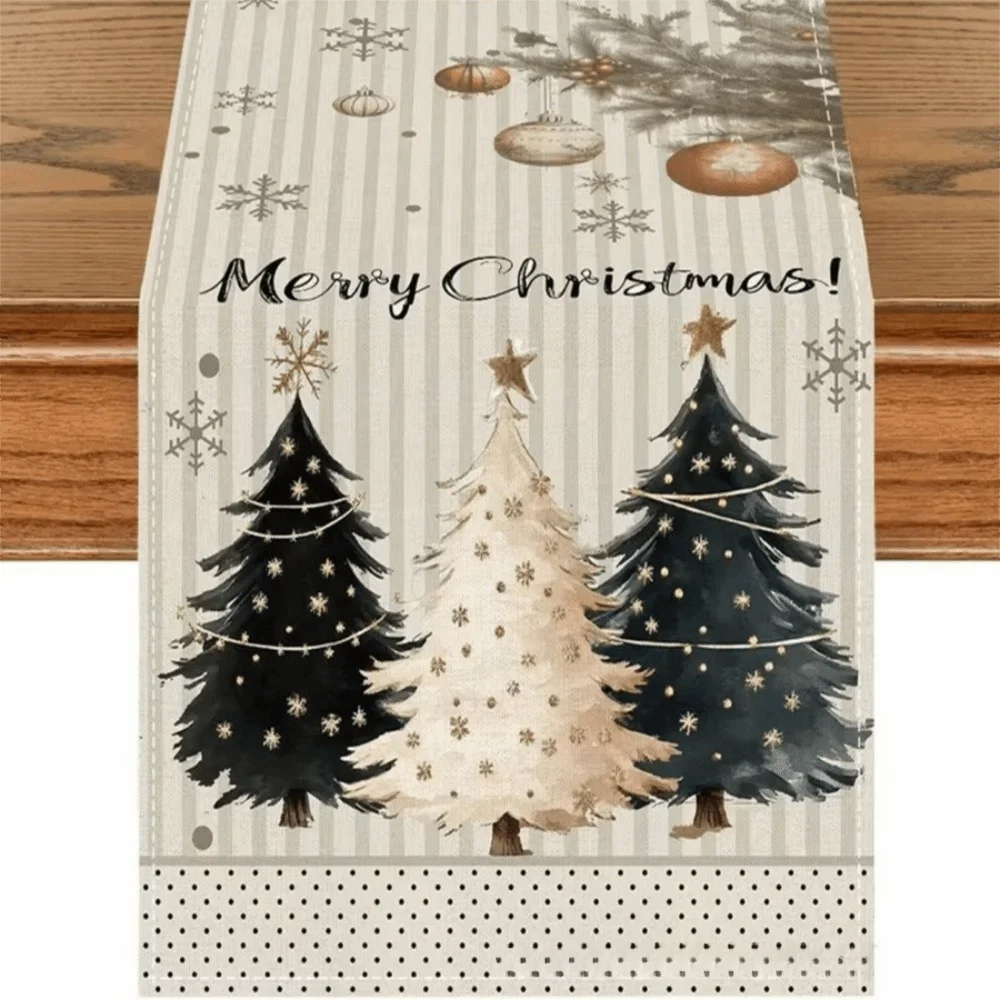 Santa Snowman Christmas Table Runner Tabletop Decoration Reindeer Christmas Tablecloth Flower Plaid Xmas Table Flag Festivals