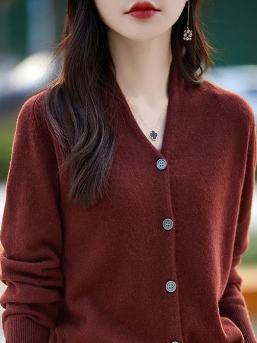 

Ele V-Ne Long Sve Knitted Open Cardigan Women's Loose Outerwear Faionable Thiened French Sle Sweater Top