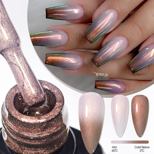 Imagen 2 del producto Esmalte de uñas de Gel térmico Auroras, barniz de Gel semipermanente que cambia de Color con brillo desnudo púrpura y temperatura brillante, 7ml