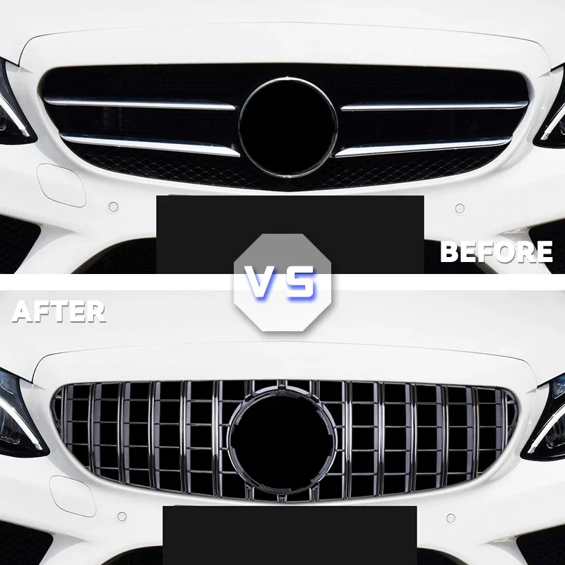 1 PC Front Bumper Grille Hood Grill For Mercedez Bens C Class W205 GT Sliver/Gloss Black Grille Tuning