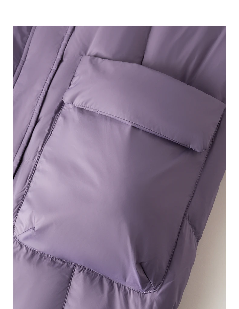 TOYOUTH Womens Down Jacket 2026 Winter New 90 White Duck Down Purple Hooded Large Pocket Warm Long Outerwear