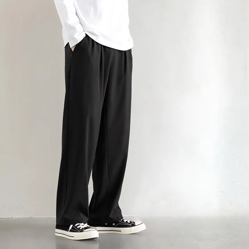 

QWEEK Casual Baggy Suit Pants Korean Fashion Wide Basic Thin Trousers High Waist Summer Classical Straight Ice Silk Pantalones