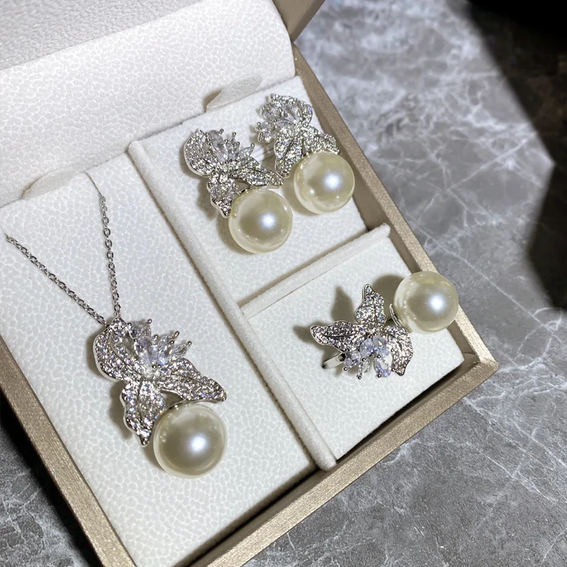 

MDLFES Жемчужный комплект высокой четкости 1 позолоченные серьги с полным бриллиантом и цирконием, свежие австралийские серьги с белым жемчугом