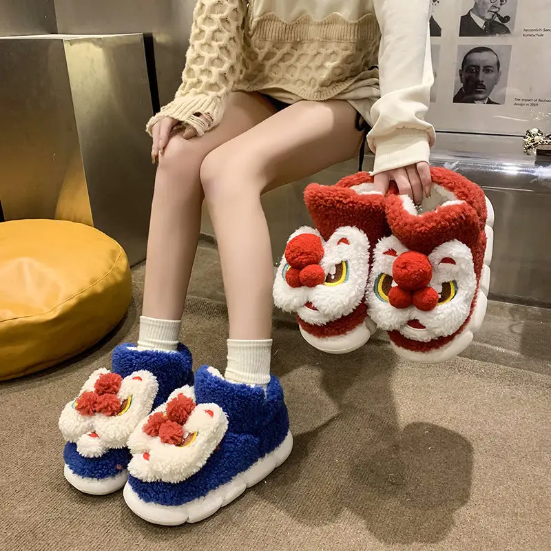 

New cute santa indoor home warm plush slippers Baotou cotton slippers women's winter suitable for Christmas decoration