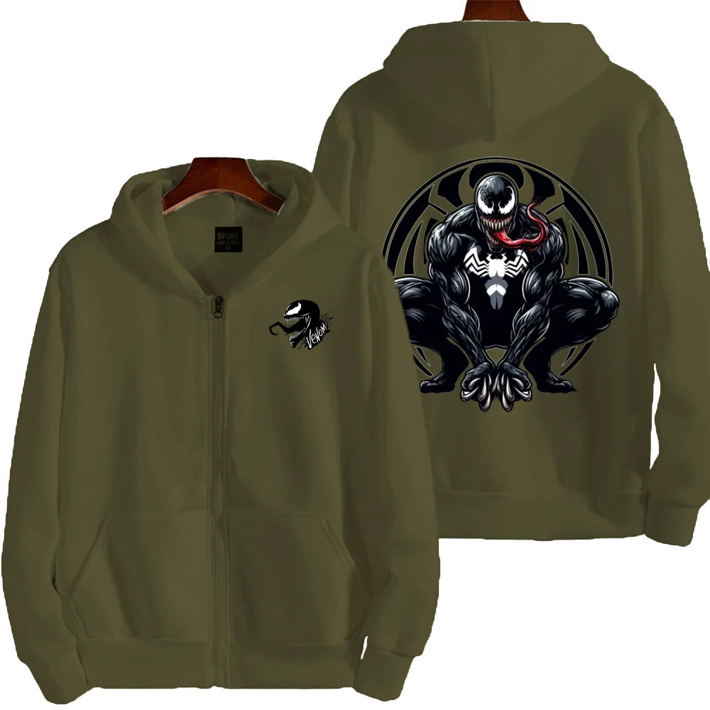 Marvel venom primavera e outono novo zíper hoodie feminino lazer ao ar livre esportes moda casaco jaqueta