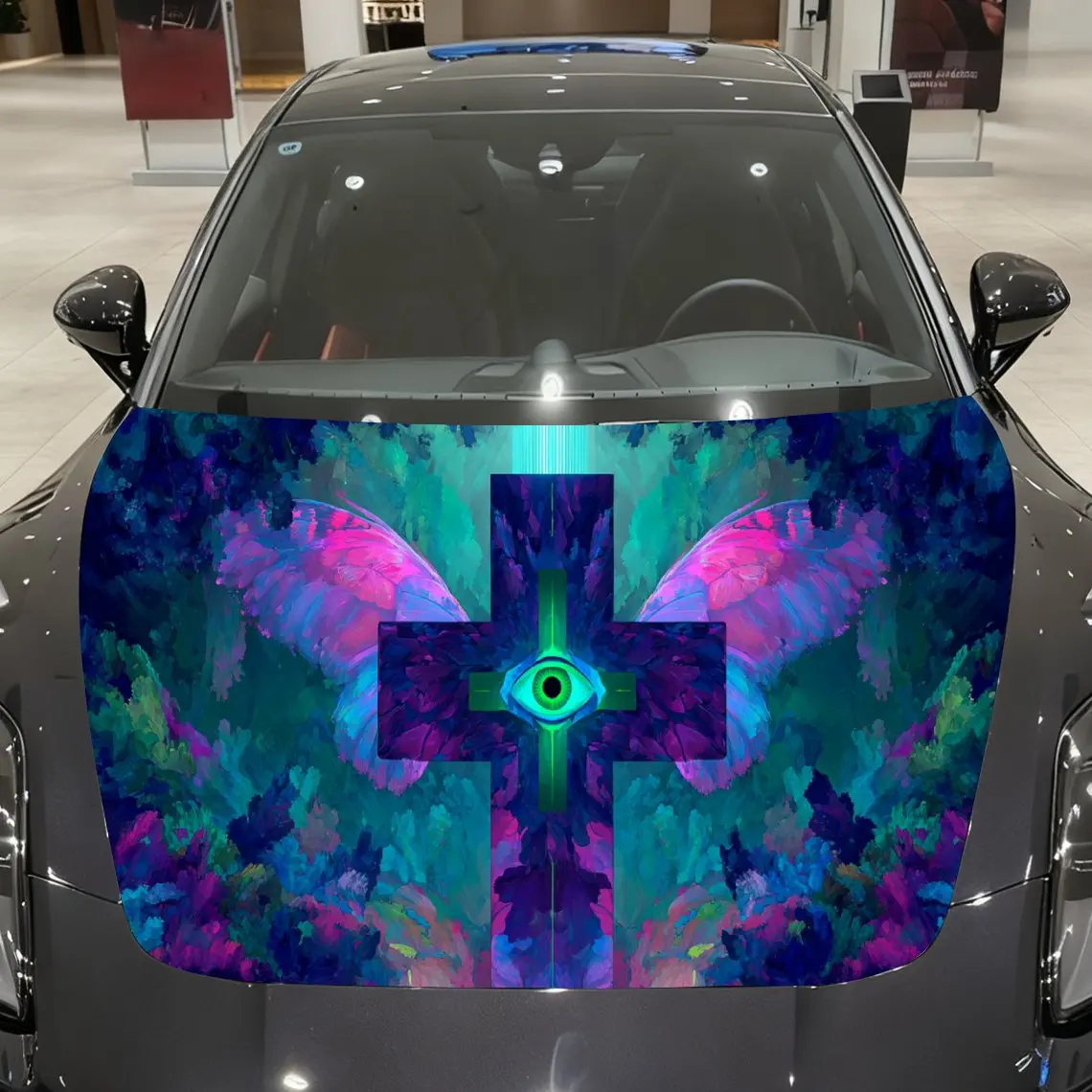 

Psychedelic Cross Print car hood stickers, waterproof self-adhesive, scratch resistant, easy to stick, durable car PVC stickers,