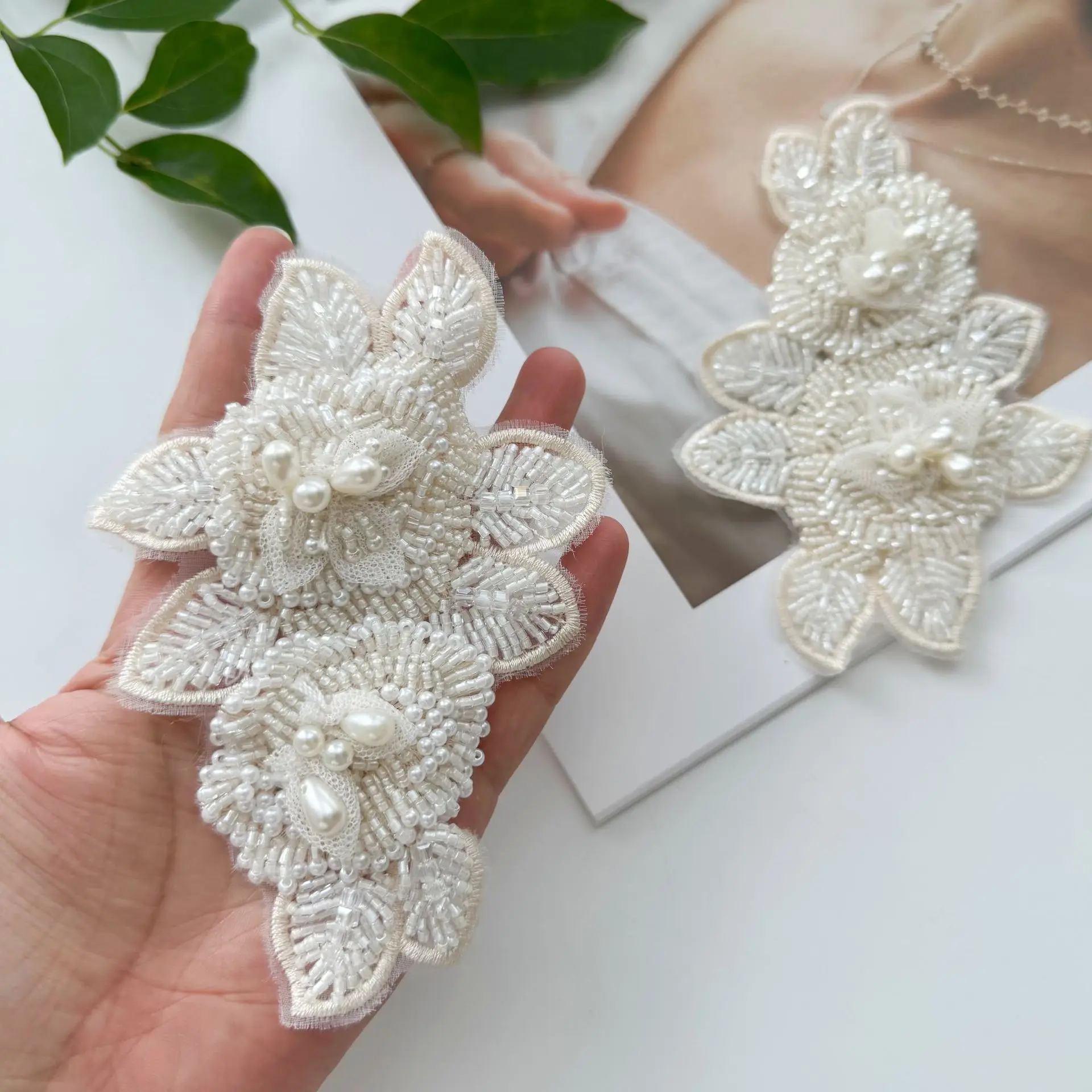 Accessories Beige Three-dimensional Net Yarn Rose Bead Wedding Dress Exquisite High Appearance Level