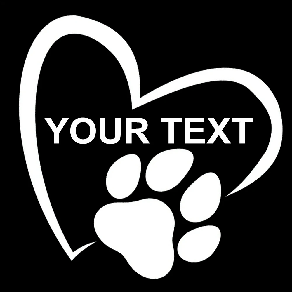 Personalized Heart with paw Print 4“ 5” 6" 7“  White Window Sticker Decal – Cat, Dog, Car view 3