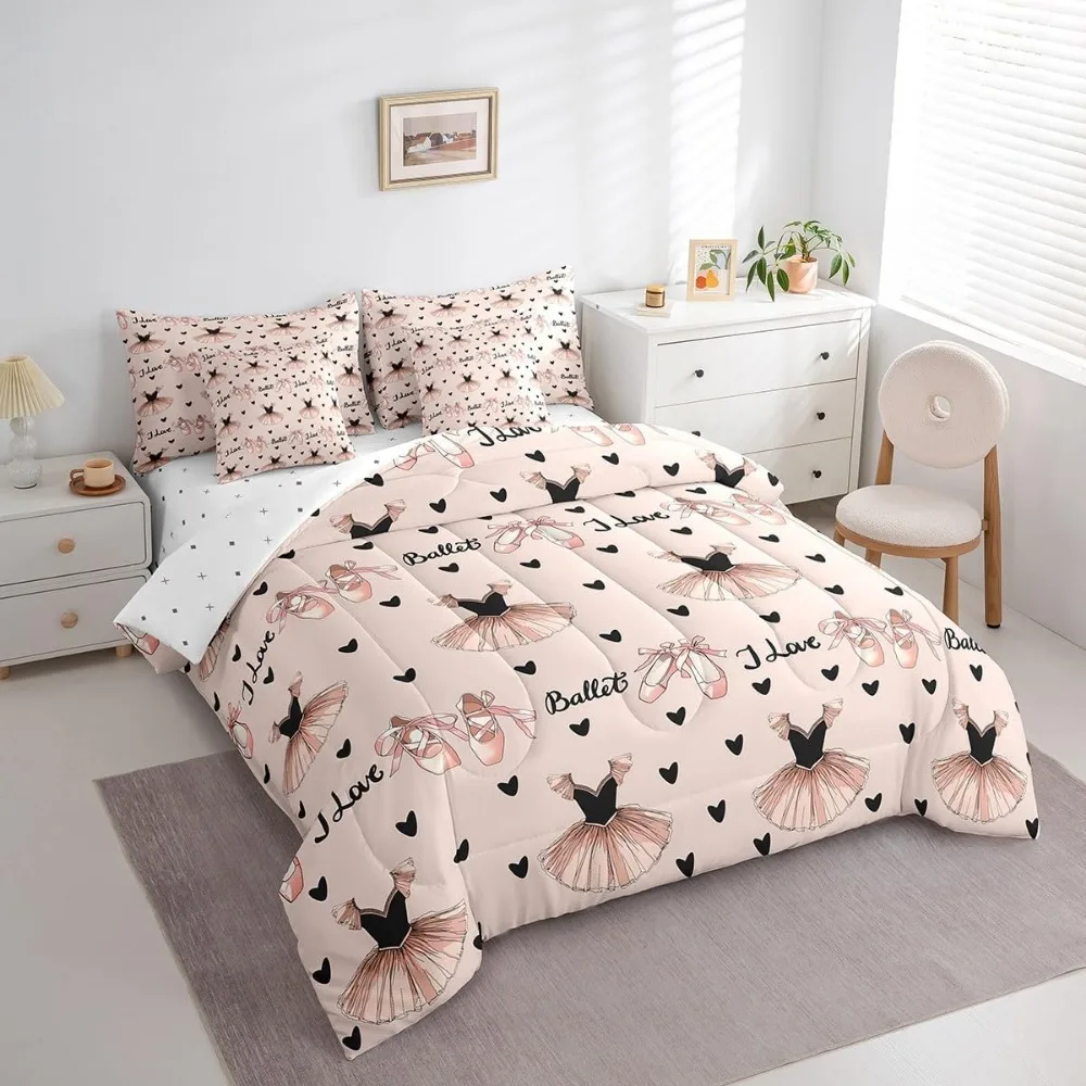 Feelyou باليه بالحجم الكامل - طقم سرير مكون من 7 قطع في حقيبة فستان باليه سرير في مجموعة للأولاد والبنات أطقم سرير رقص أنيقة مع شركة #3