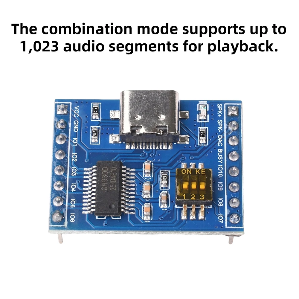 CH9300 Audio-Sprachmodul mit 10 Tasten für Einzelsteuerung der Wiedergabe, unterstützt MP3-Hardware-Dekodierung, Typ-C USB, 4 MB/16 MB/TF-Karte – Detail 3