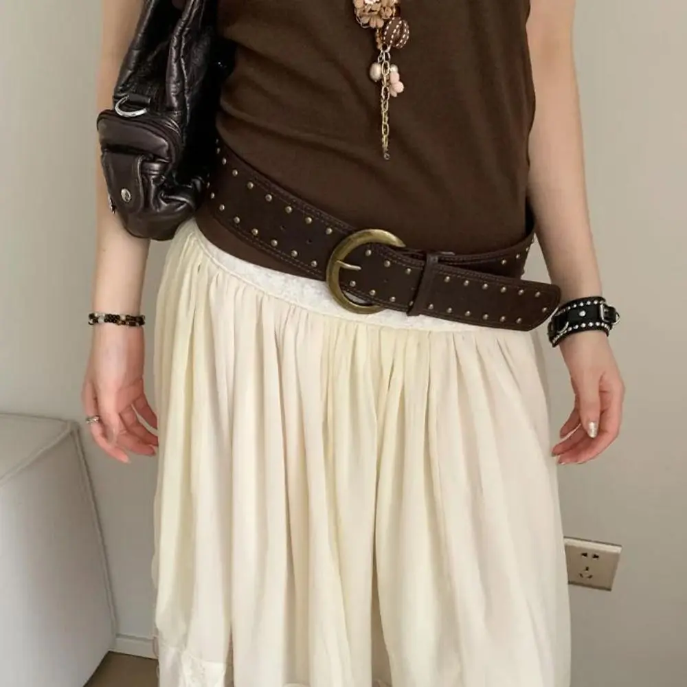 

Niche Vintage Women's Rivet Belt Gothic Heavy-Duty Leather Waist Belt Y2k Punk Dress Jeans Belt Waist Accessories