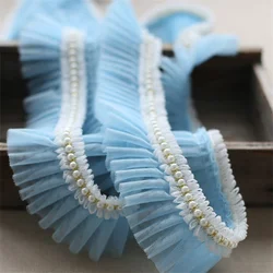 5CM Wide Luxury Double Layers Mesh 3D Pleated Lace Beaded Edge Fringe Trim Embroidered Ribbon DIY Wedding Dress Sewing Supplies