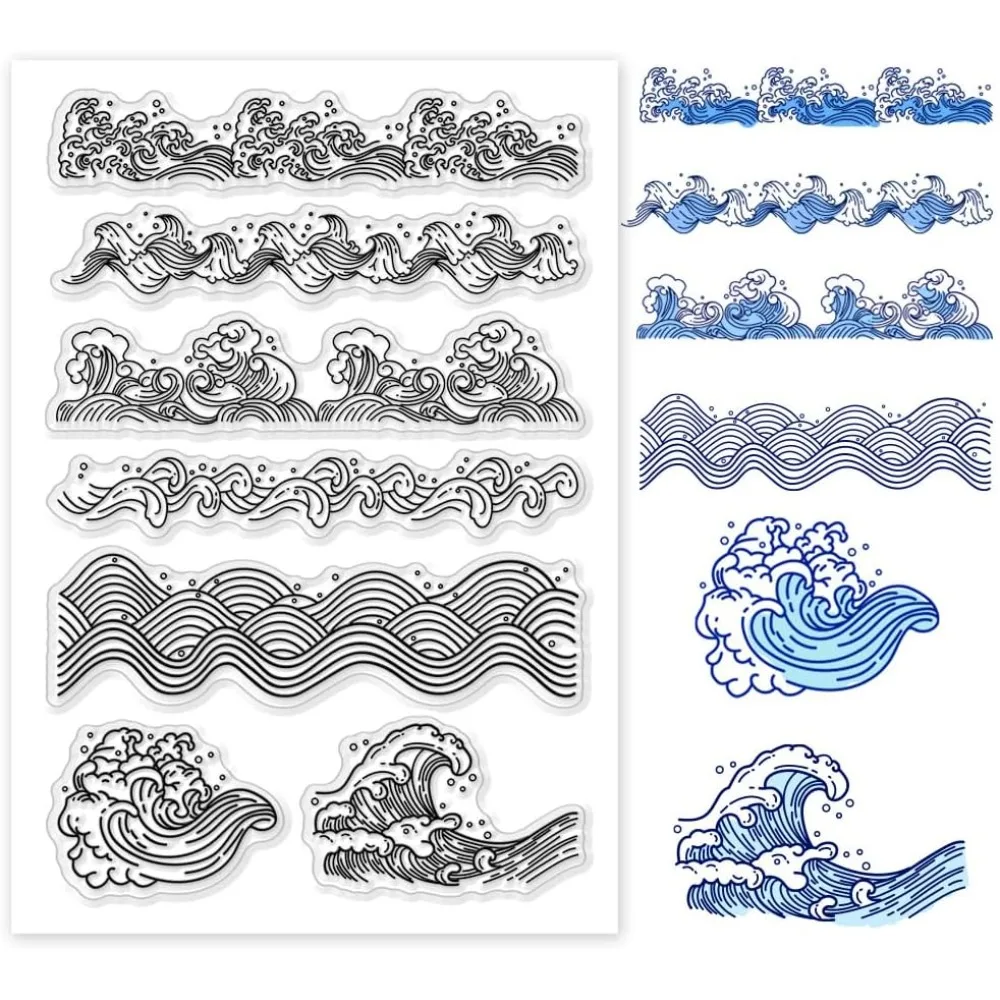 Waves Clear Stamps - Ocean Style Transparent Silicone Stamps for Card Making Scrapbooking Journals Crafts Photo Album Decor