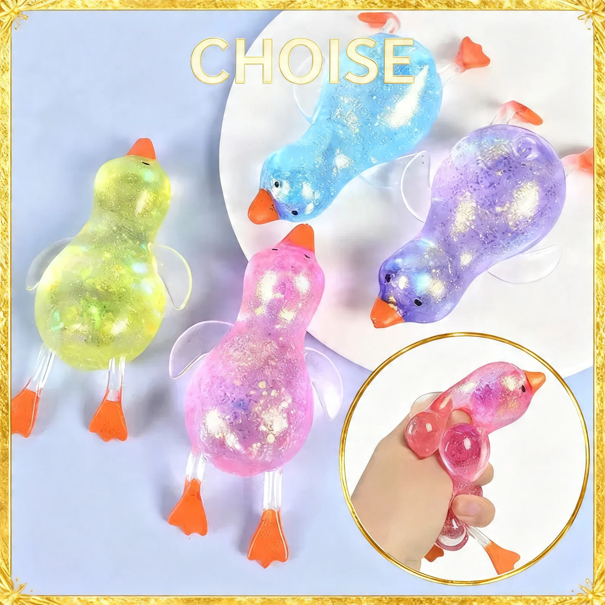 Maltose Colorful Aurora Duck Squeeze Toy Soft Cute Animal Stress Relief Decompression Stretch Toy for Adults And Children Gift