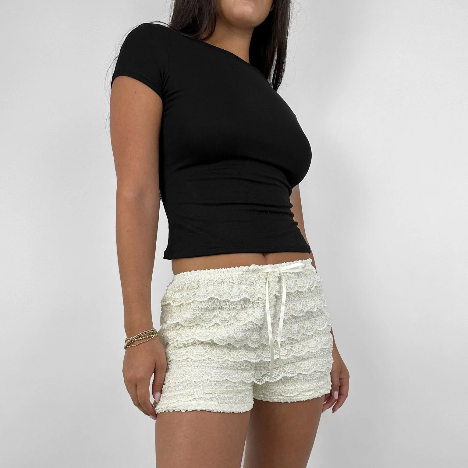 Women's Lace Ruffle Shorts Drawstring Waist, Soft & Stretchy, Perfect for Casual Outfits & Layering
