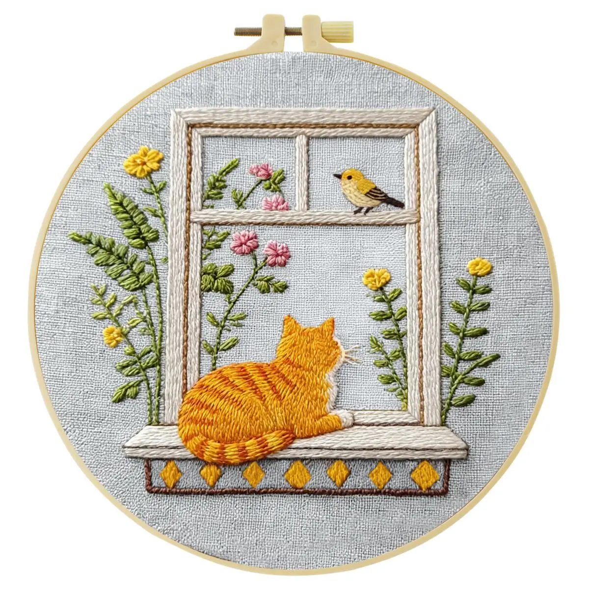 1 Stück 20X20CM/15X15CM 7,87/6,3 Zoll Die Katze am Fenster Stickerei-Starter-Kit DIY-Kit DIY-Stickerei-Set Handarbeiten Nadelkunst – Detail 3