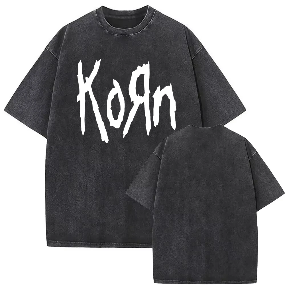 Vintage Washed Korn Follow The Leader T-Shirt, Rockband Gothic Oversized Casual Tees Unisex Streetwear Kurzarm-Oberteile – Detail 7