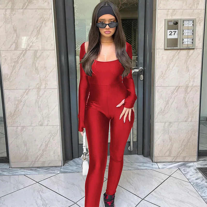 

Lygens Square Collar Backless Long Sleeve Solid One Piece Jumpsuit Workout New Warehouse Dropshipping Products Casual Clothing