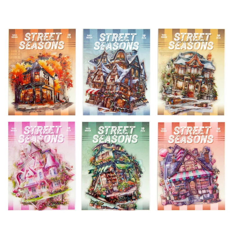 6packs/LOT Four Seasons Street series retro message PET sticker