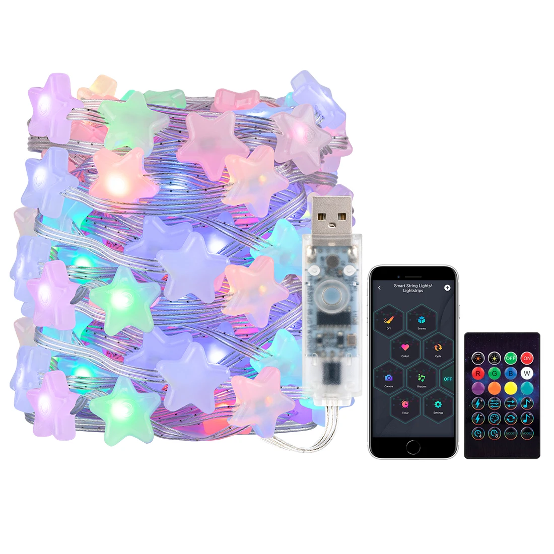 WS2812B LED String RGB Dream Color Birthday Decoration Party Star Strawberry Rugby Lights Room USB App Remote Led Light DC5V