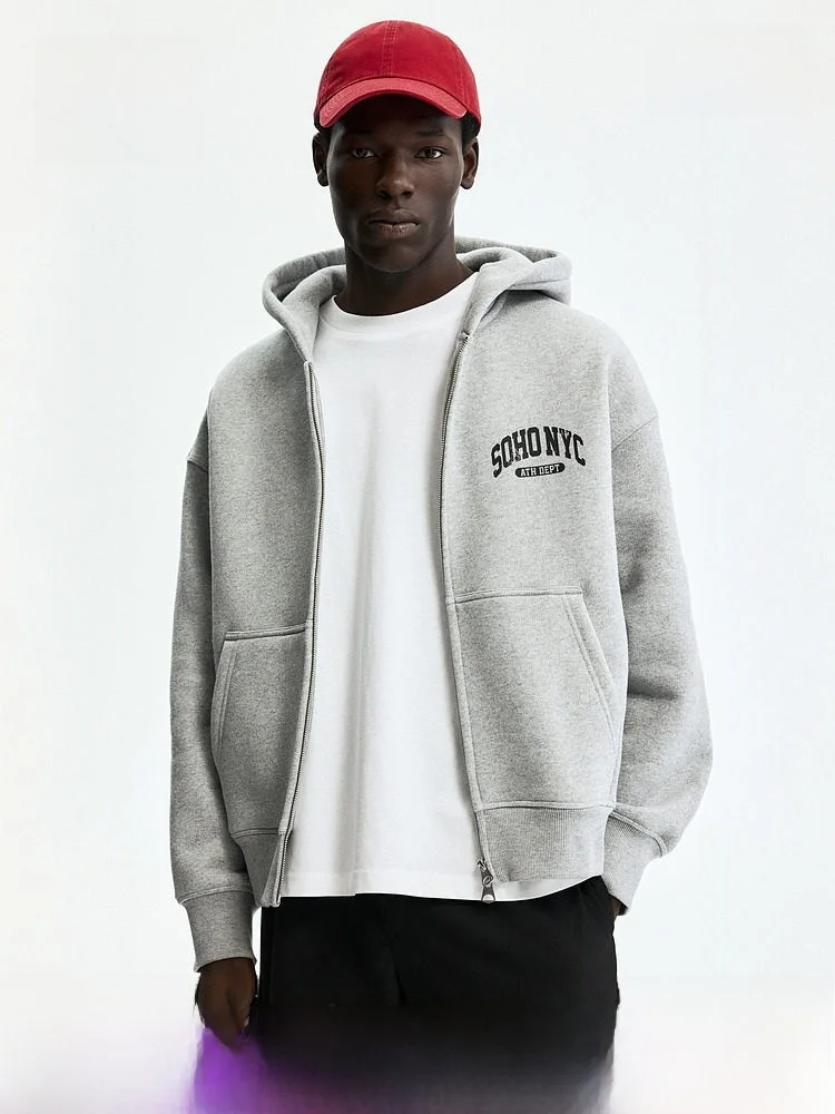 

Мужская летняя толстовка H&M с принтом, на молнии, повседневный стиль, из смесового хлопка и полиэстера, комфортная посадка