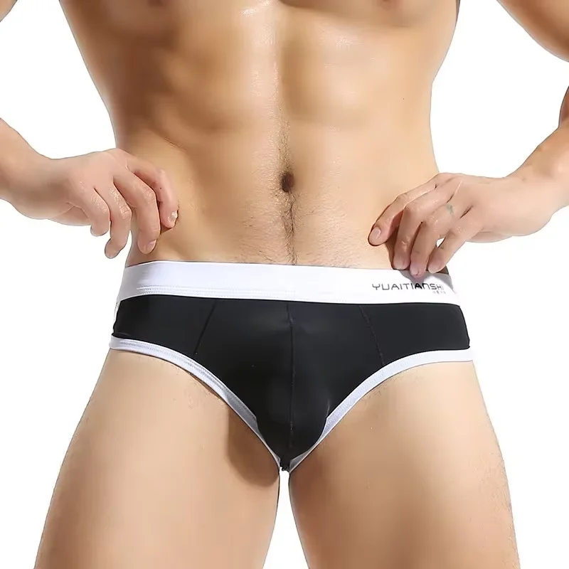 Men Fashion Contrast Bikini Youth Breathable Comfy Quick Dry Elastic Sports Panties Gay Sexy Low-rise Bulge Pouch Hip Lift Brief