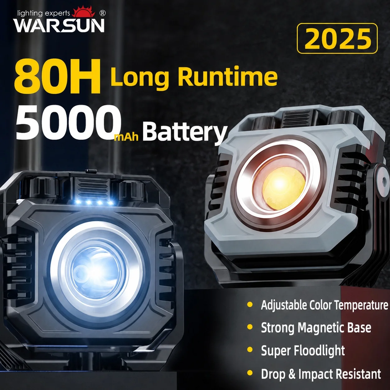 WARSUN 786 Magnetic LED Work Light Rechargeable Super Bright Car Repair Flashlight Outdoor Camping Emergency Lamp