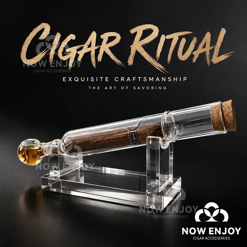 New Glass Cigar Tubes Humidor Set Cigar Flavor Infuser Ball Base & Wooden Plug Acrylic Base Cigar Incense Glass Tube Set