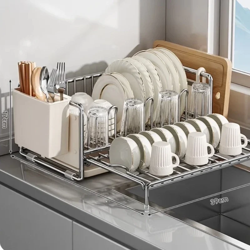 60cm Expandable Kitchen Sink Dish Rack Rustproof Detachable Plate Holder MultiFunctional Cutlery Tray Tableware Drying Stand
