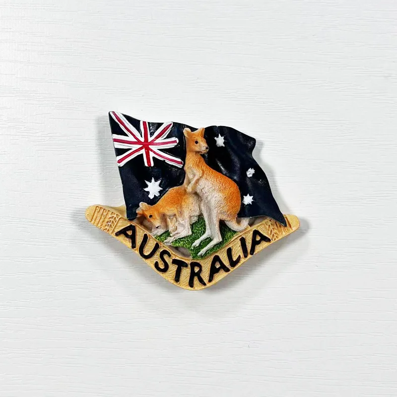 

3D Resin Australia Flag Magnet with Kangaroos - Strong Back Magnet for Fridge Decor - Unique Travel Souvenir