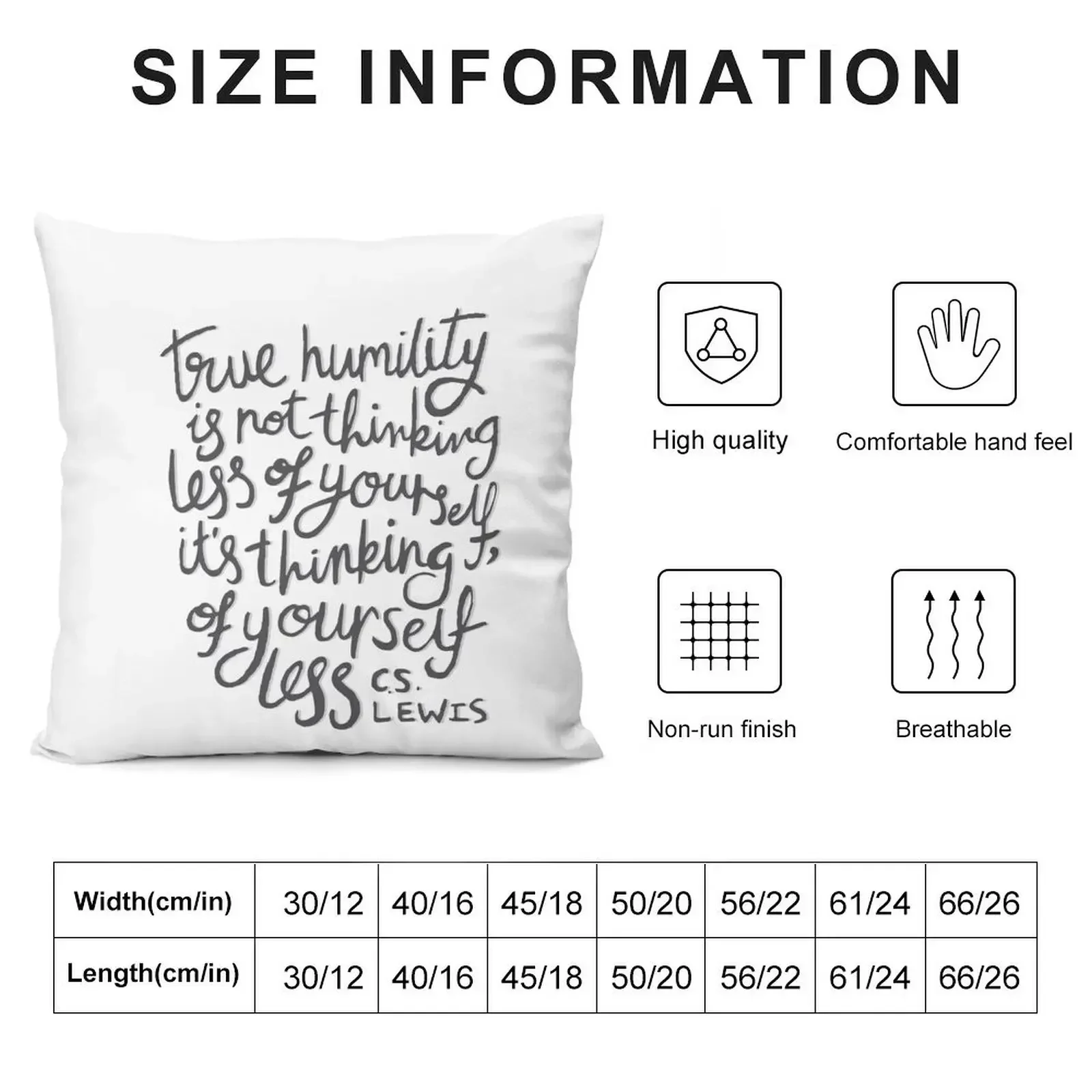 True Humility - CS Lewis Quote Hand Lettered Grey Throw Pillow Pillow Cases Decorative Cushions For Living Room pillow