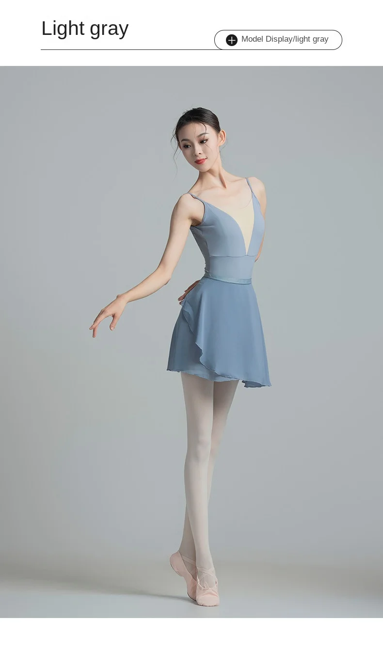 Elegantes, stilvolles Ballett-Gymnastik-Trikot mit hohem Rückenausschnitt, U-förmigem Rücken, Netzstoff-Fischschwanz-Einsatz und Kragen für Schwanentanz-Training – Detail 32