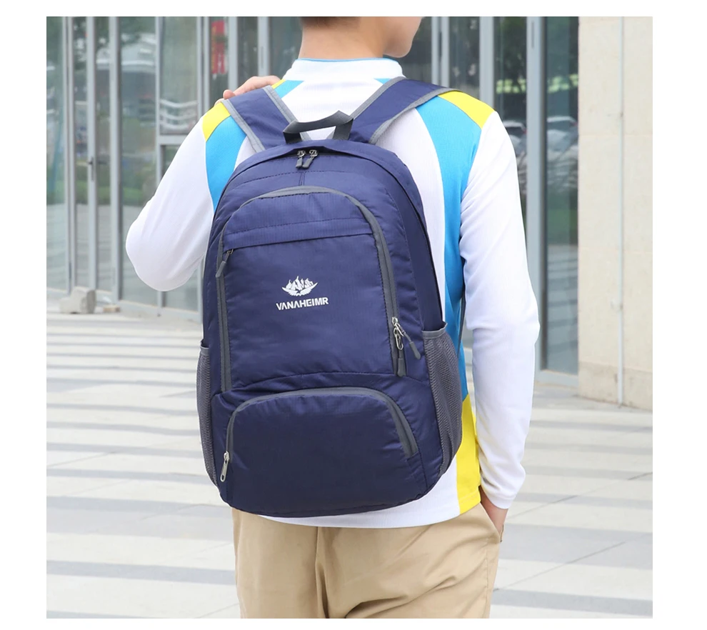 23l packbarer Rucksack faltbare ultraleichte Outdoor-Reisetasche großer zusammen klappbarer Rucksack Wander reise rucksack Bergsteiger-Tages rucksack Geringes Gewicht hohe Kapazität Wasserabweisendes Gewebe Top Punc – Detail 16